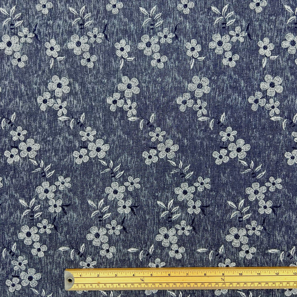 Elegant Blossom Chambray Denim Fabric