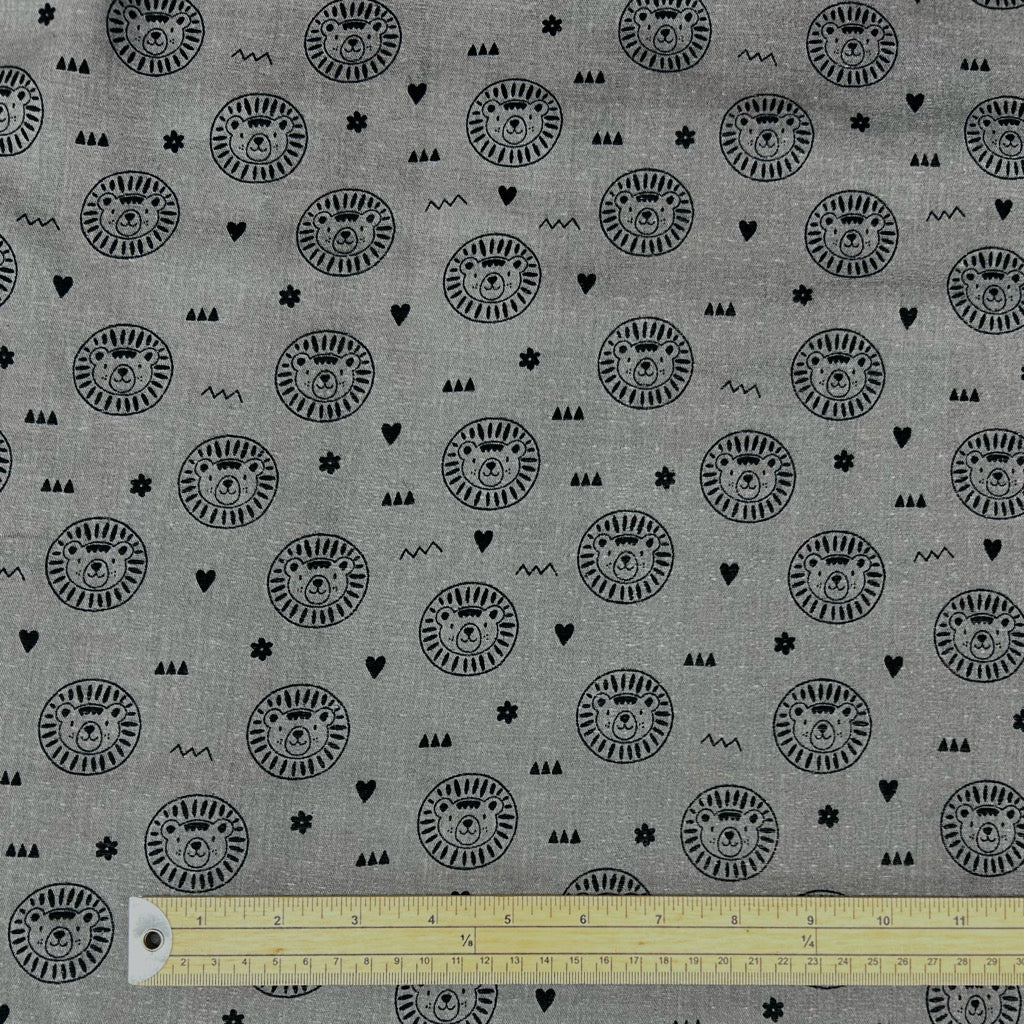 Lion Faces Flat Double Gauze Fabric