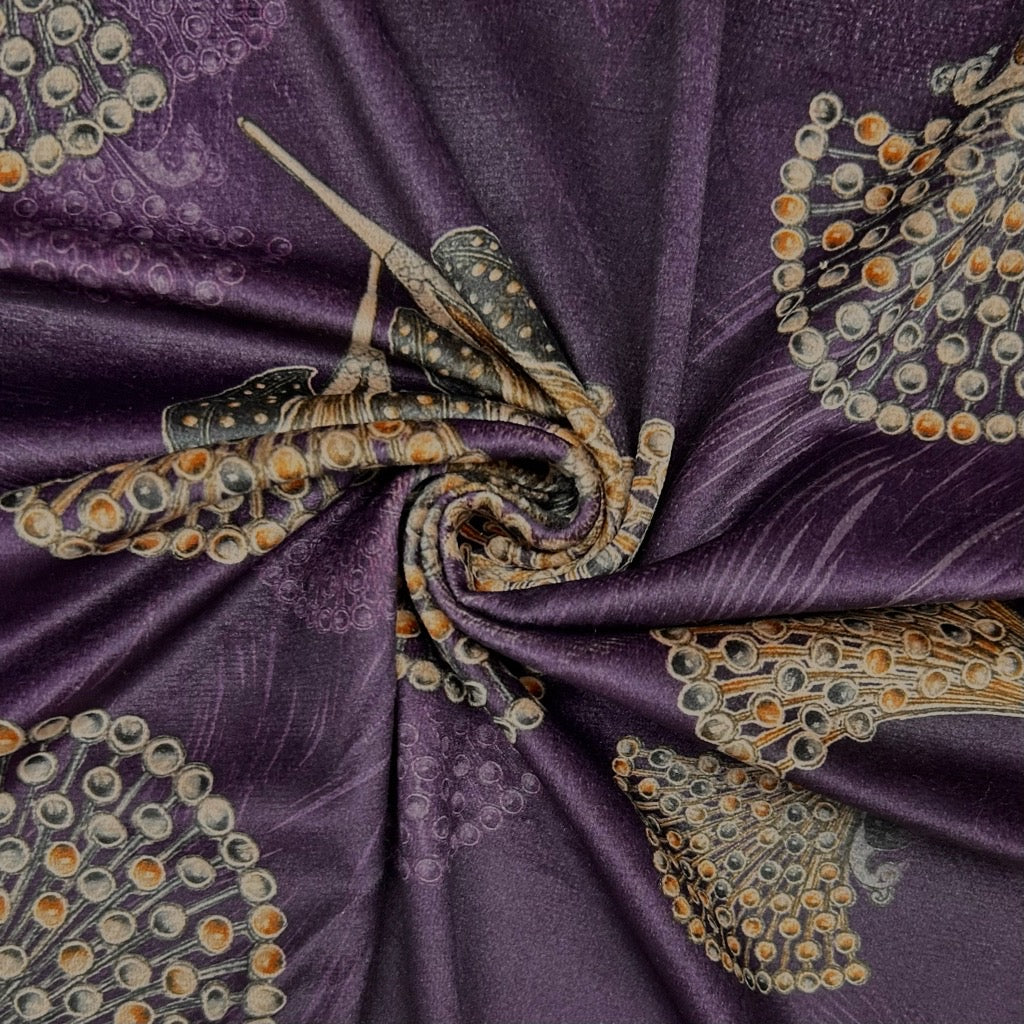 Peacock Garden Stretch Velvet Fabric