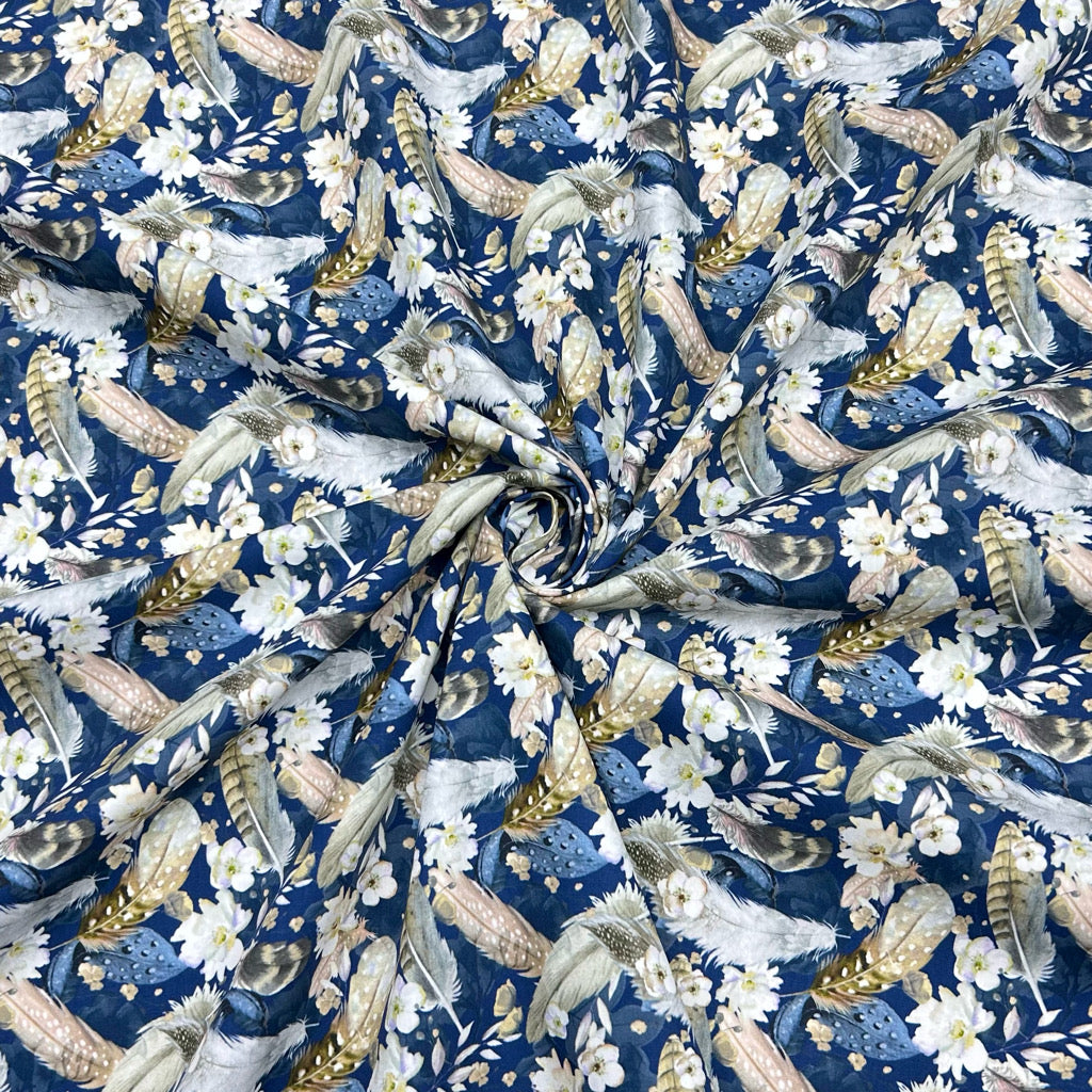 Feathers and Flowers Rose &amp; Hubble Cotton Poplin Fabric - Pound Fabrics