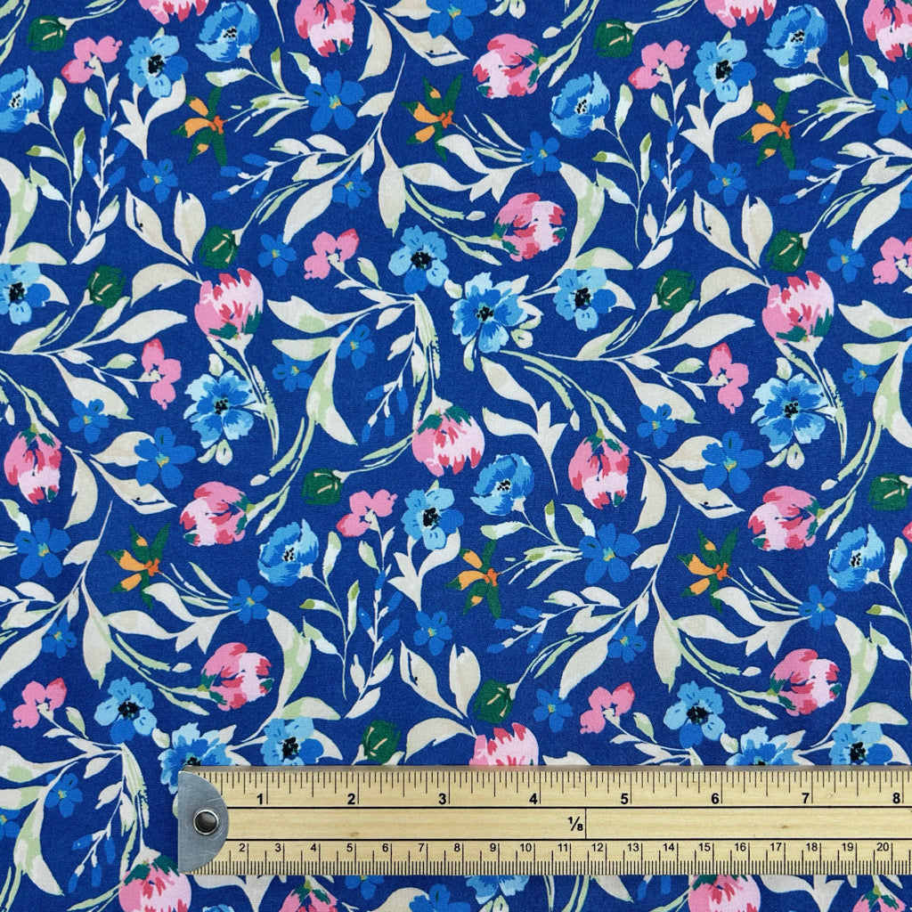 Blue and Pink Flowers Polyester Fabric