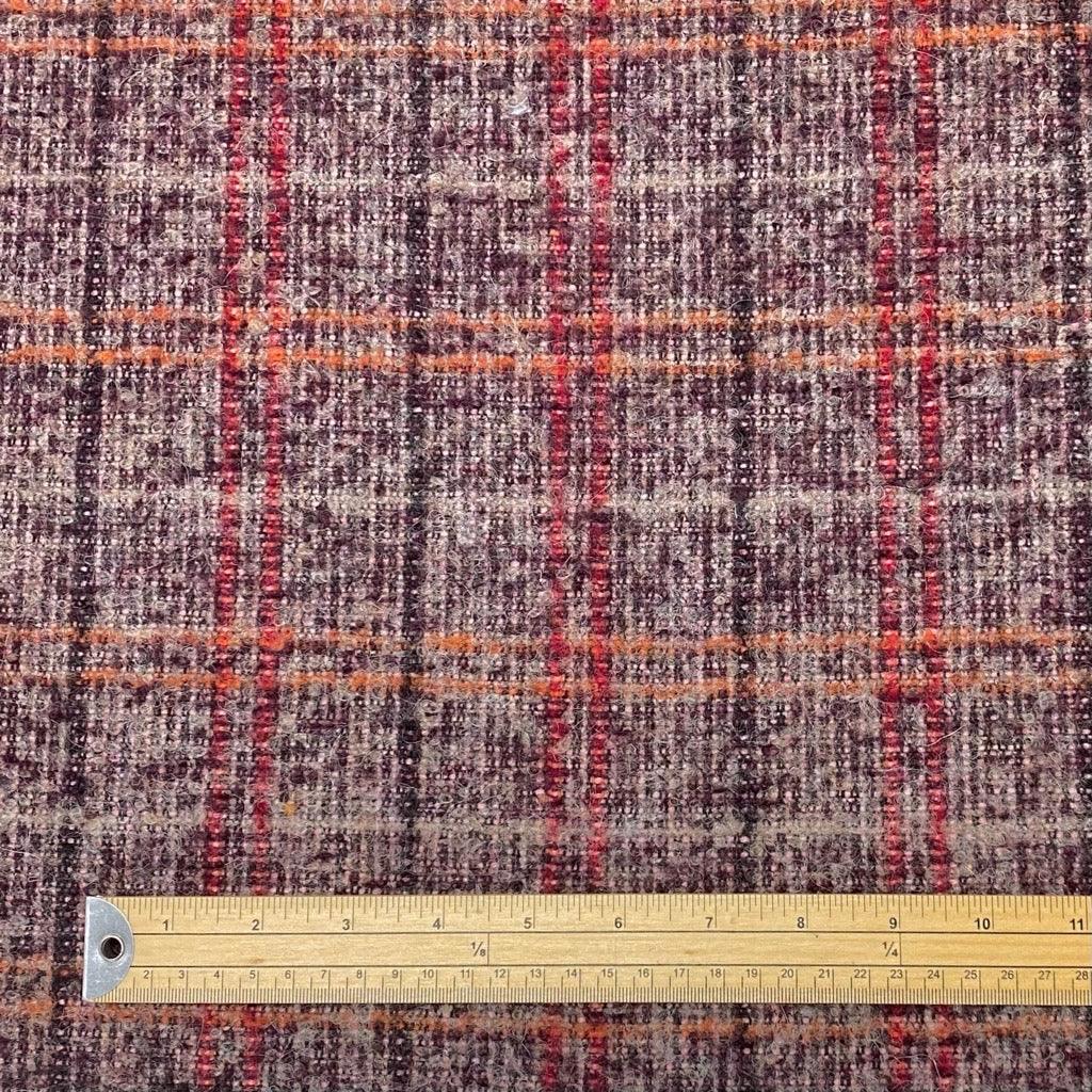 Red and Plum Checkered Wool Boucle Fabric - Pound Fabrics