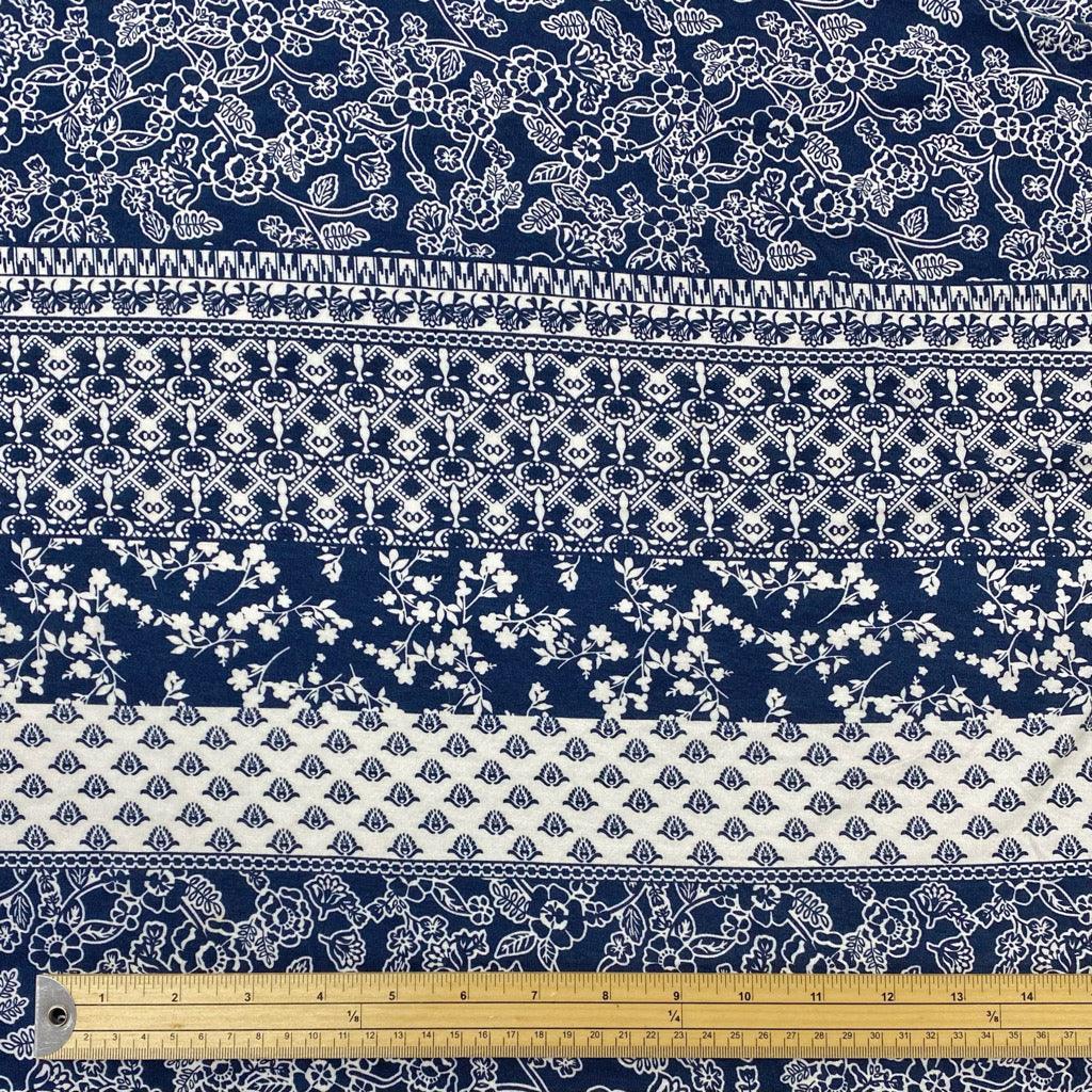 Navy and White Patterns Viscose Jersey Fabric - Pound Fabrics