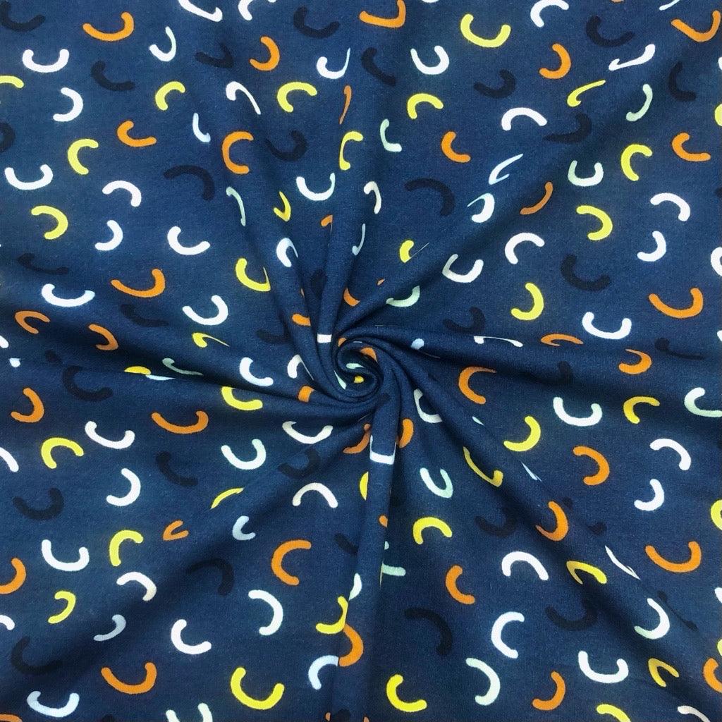 Rainbow Lines on Navy Organic Sweatshirt Fabric - Pound Fabrics