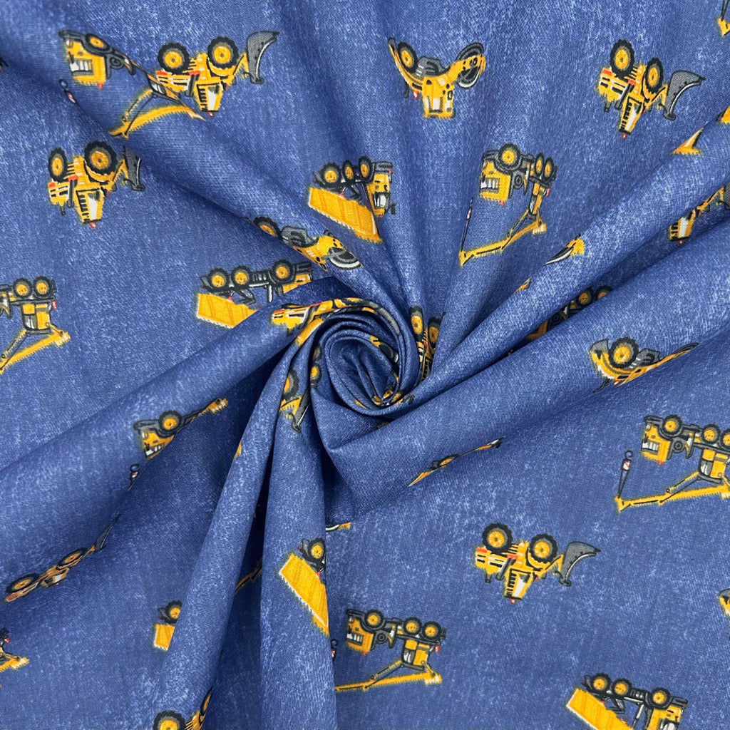Construction Vehicles Cotton Poplin Fabric