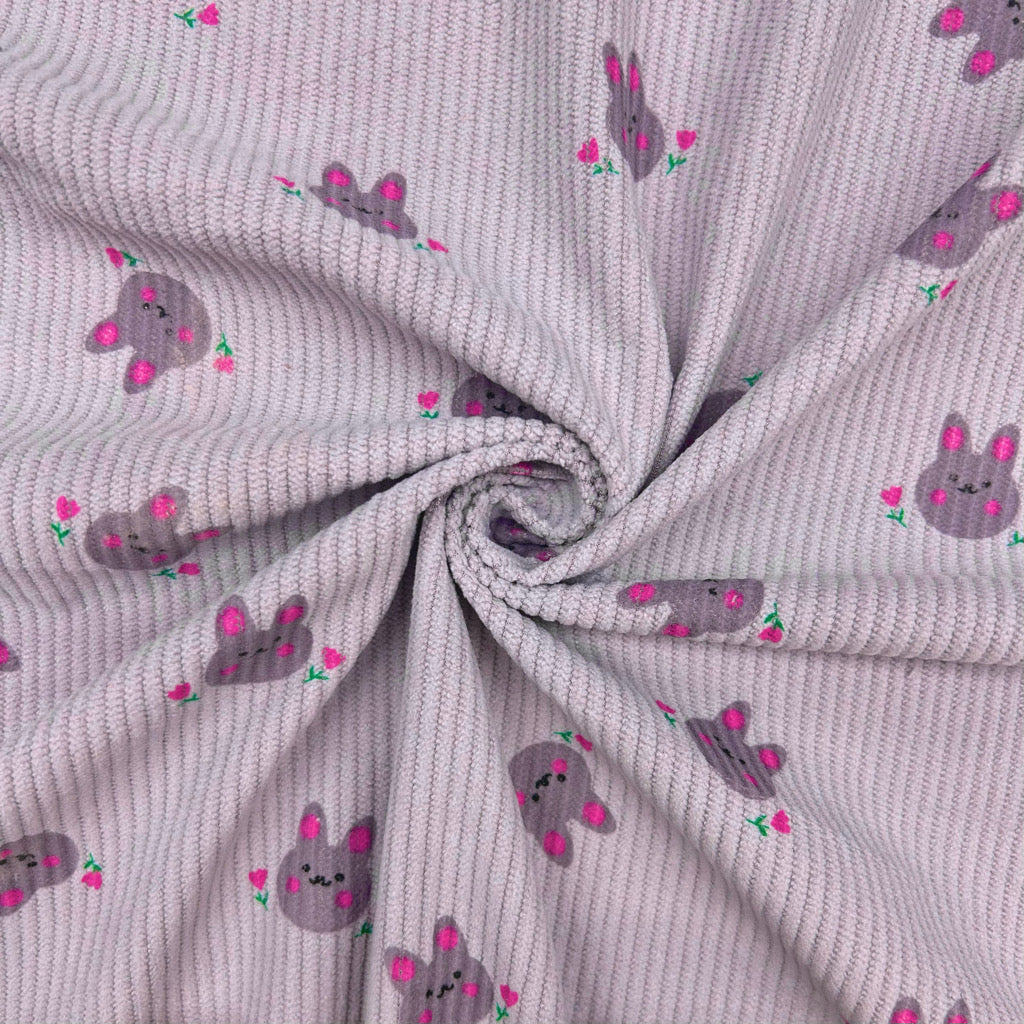 Cute Bunnies Stretch Corduroy Fabric