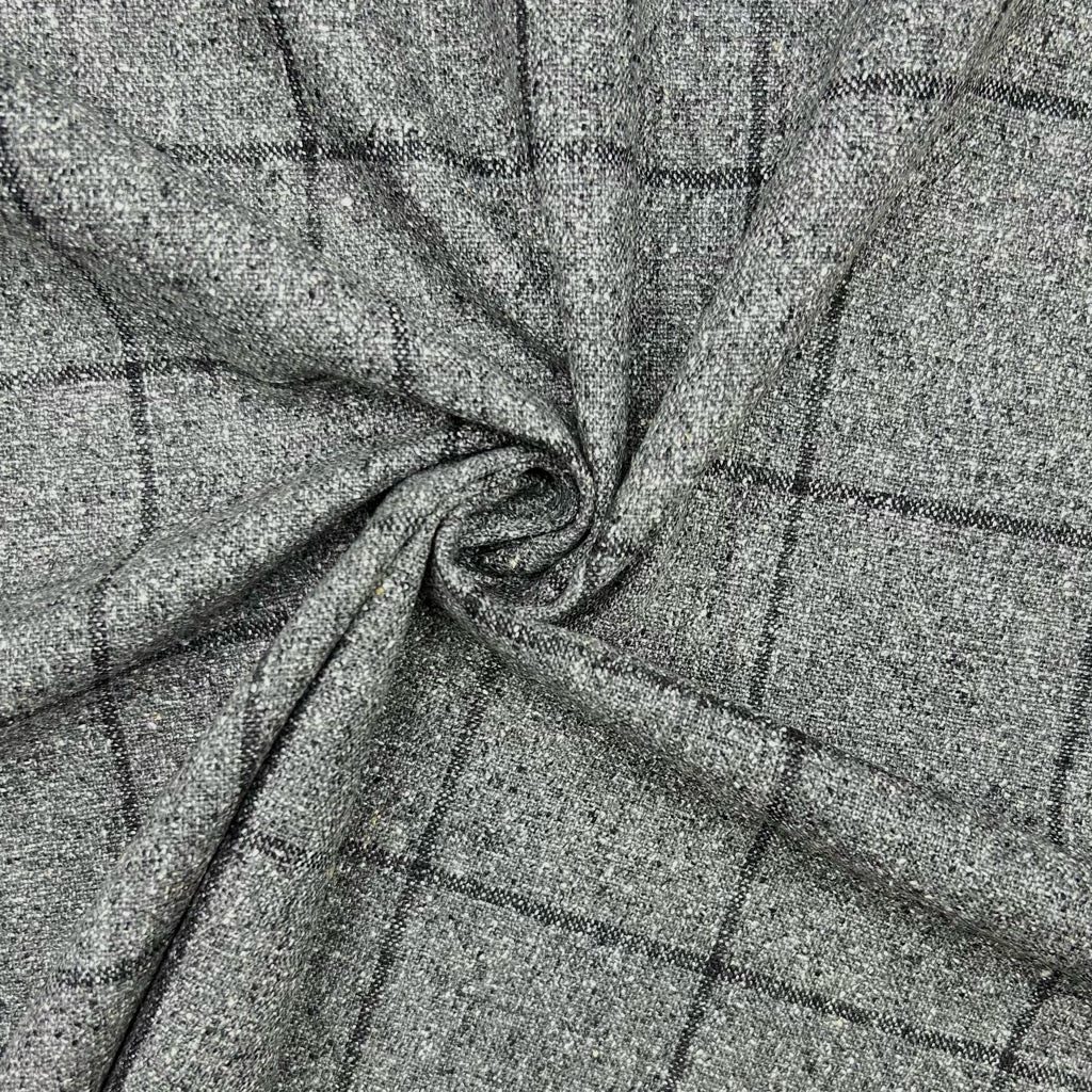 Vintage Check Wool Linen Blend Fabric