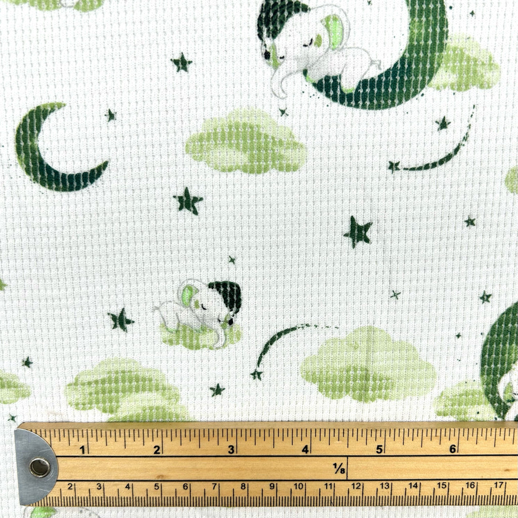 Sleepy Elephants on Ivory Waffle Jersey Fabric