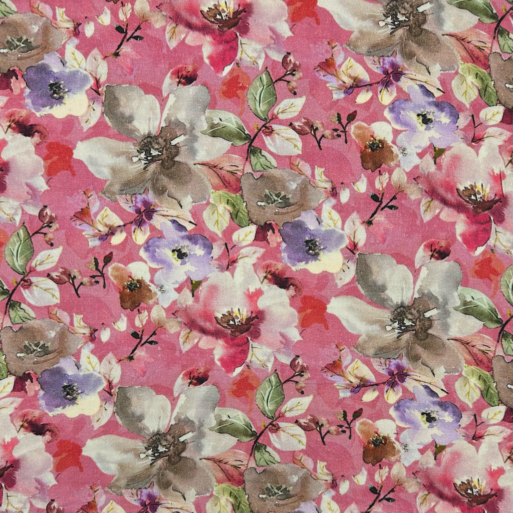 Soft Pink Wildflowers Linen Viscose Fabric