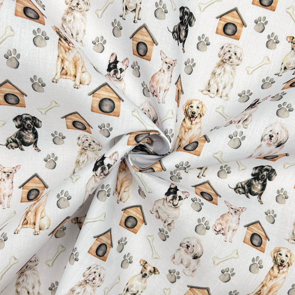 Dog House and Paws Polycotton Fabric