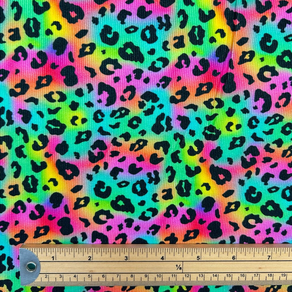 Rainbow Leopard Needlecord Fabric