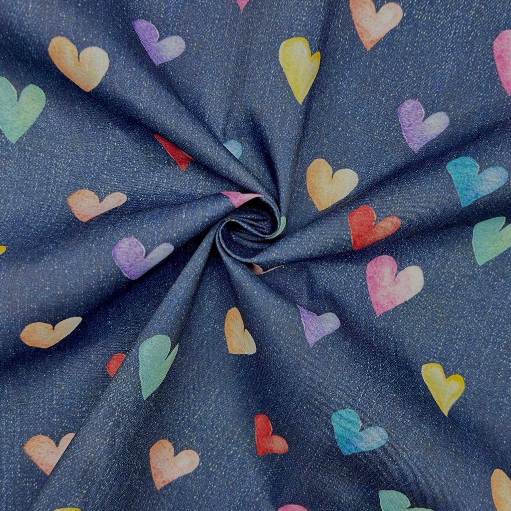 Denim Hearts Polycotton Fabric