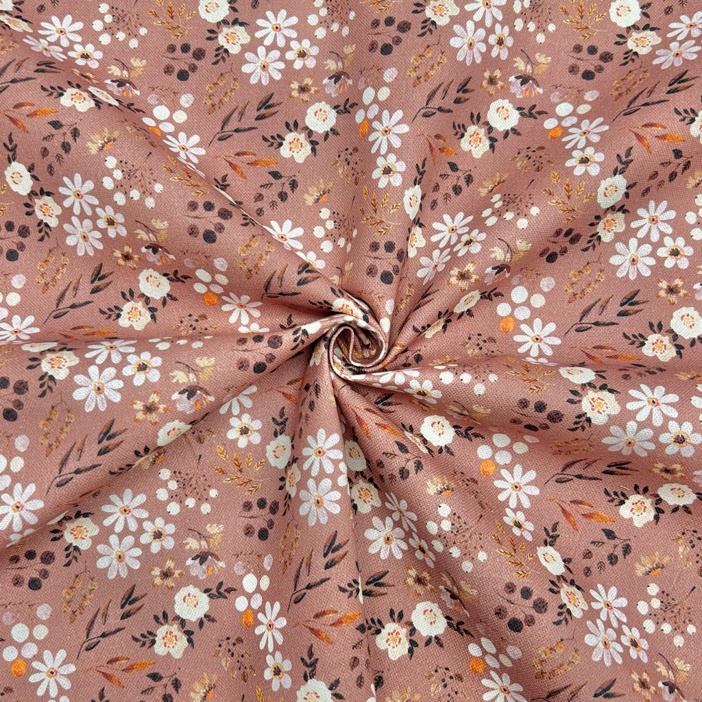 Dusky Pink Delicate Floral Cotton Canvas Fabric