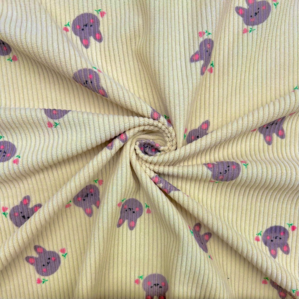 Cute Bunnies Stretch Corduroy Fabric