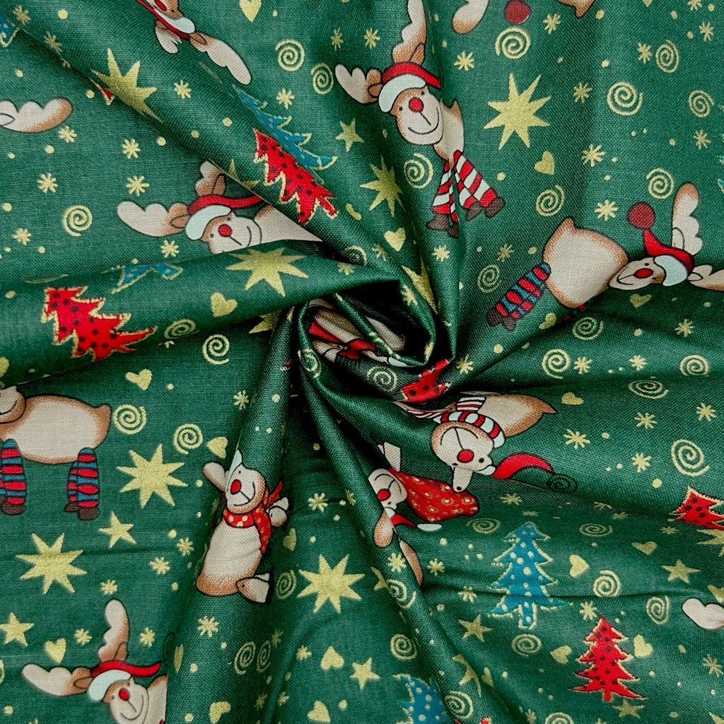 Dancing Reindeer Christmas Cotton Fabric