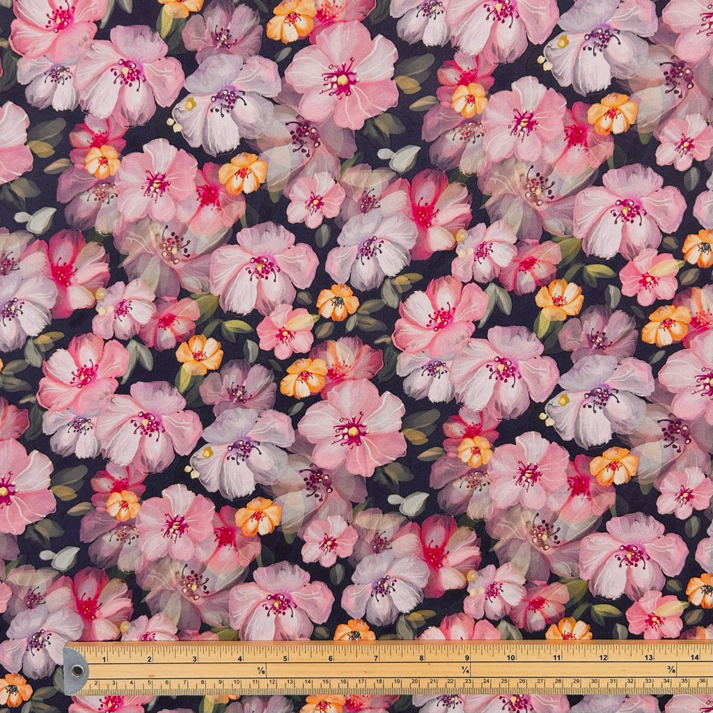 Cherry Blossom Viscose Satin Fabric