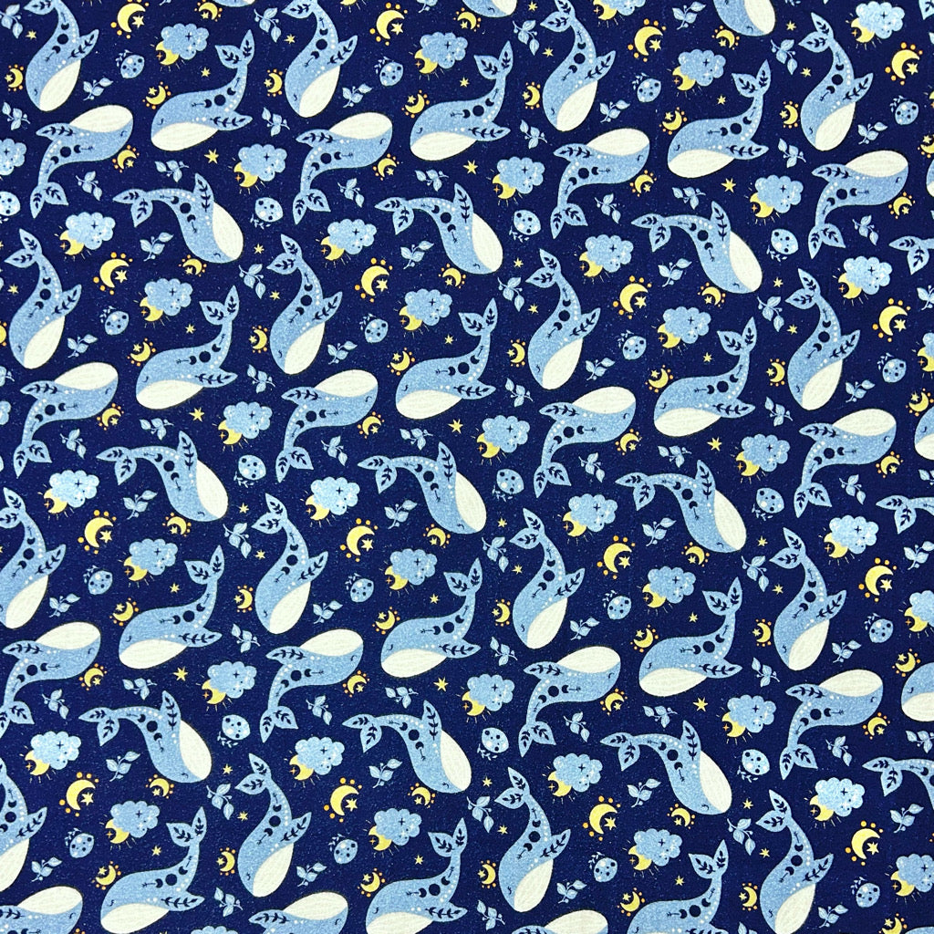 Whales and Cosmic Skies Brushed Cotton Fabric - Pound Fabrics