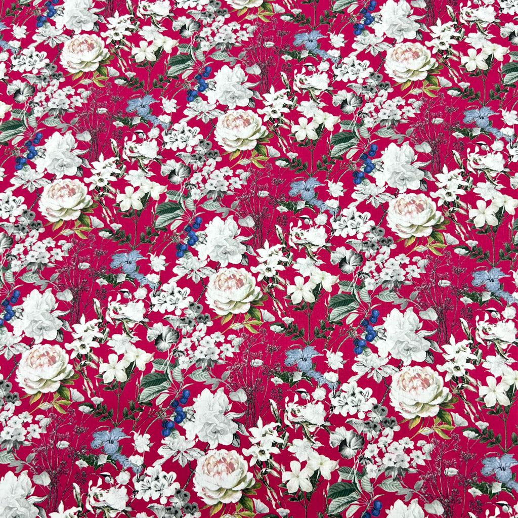 Spring Roses Rose &amp; Hubble Cotton Poplin Fabric - Pound Fabrics