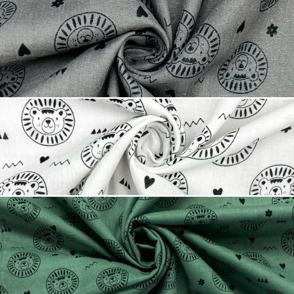 Lion Faces Flat Double Gauze Fabric