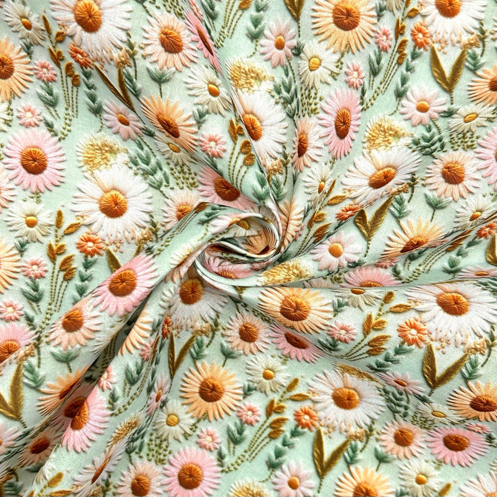 Pastel Daisy Polycotton Fabric