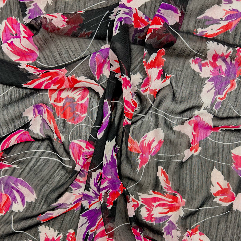 Midnight Tulip Chiffon Fabric