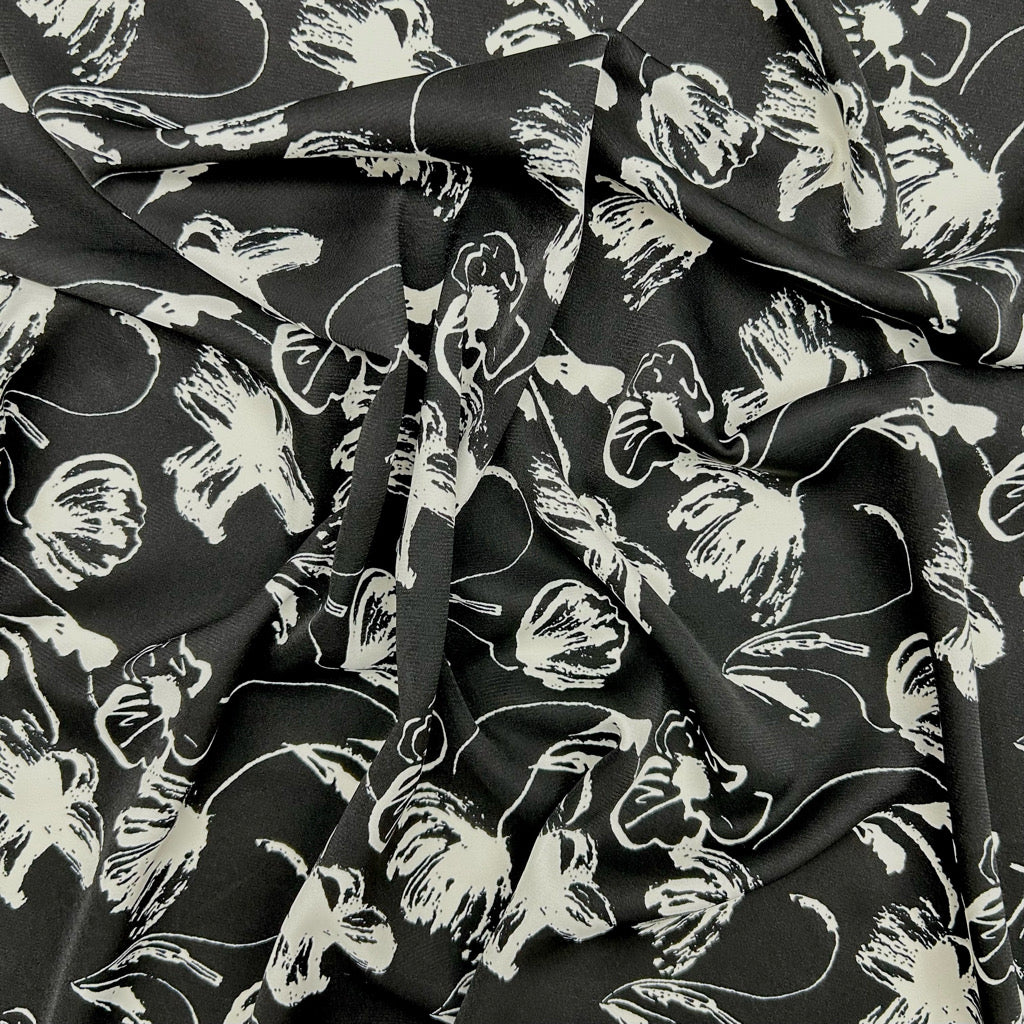 Inked Floral Polyester Fabric