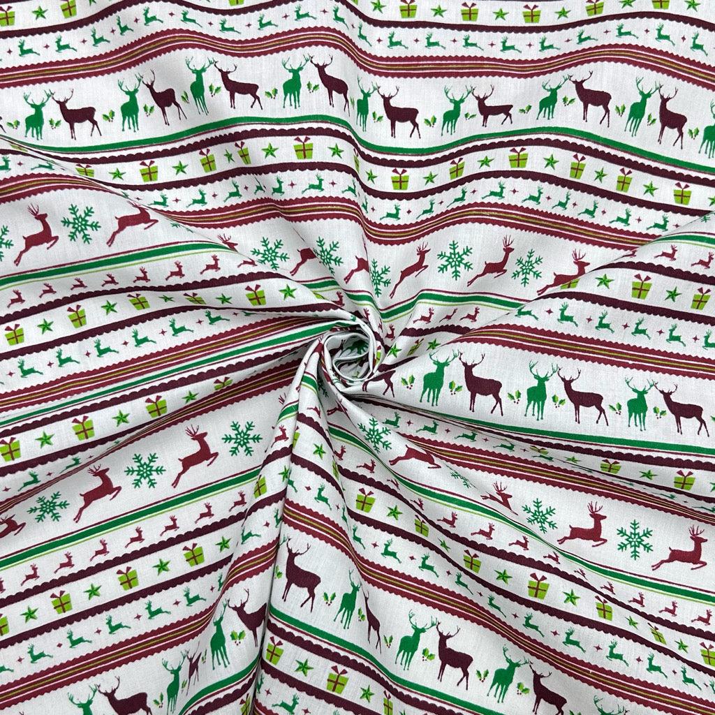 Reindeer Stripes Polycotton Fabric - Pound Fabrics