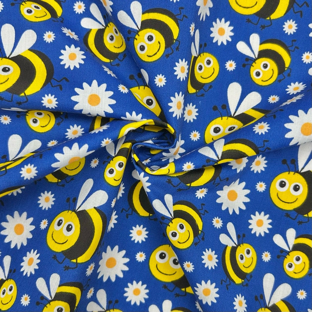 Bees and Daisies Polycotton Fabric
