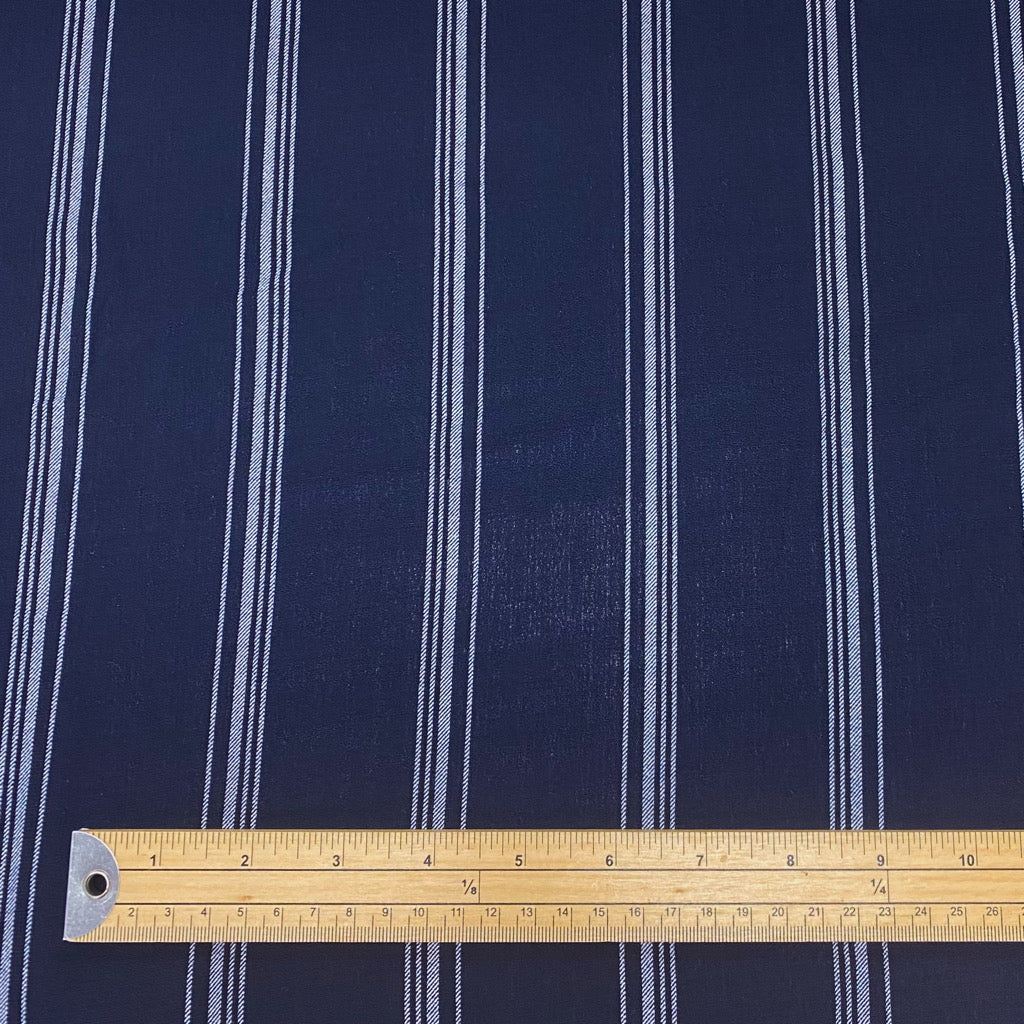 White Stripes on Navy Georgette Fabric