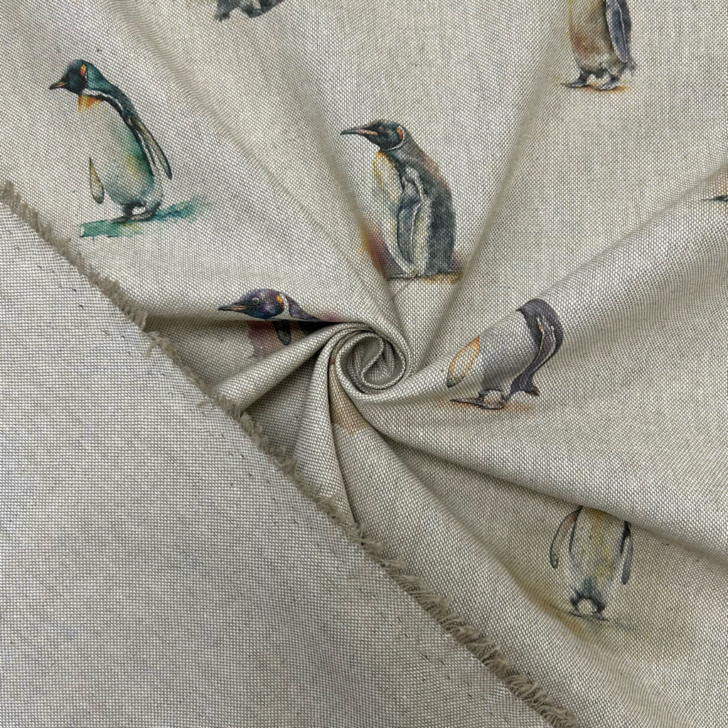Penguins Digital Linen Look Polycotton Fabric