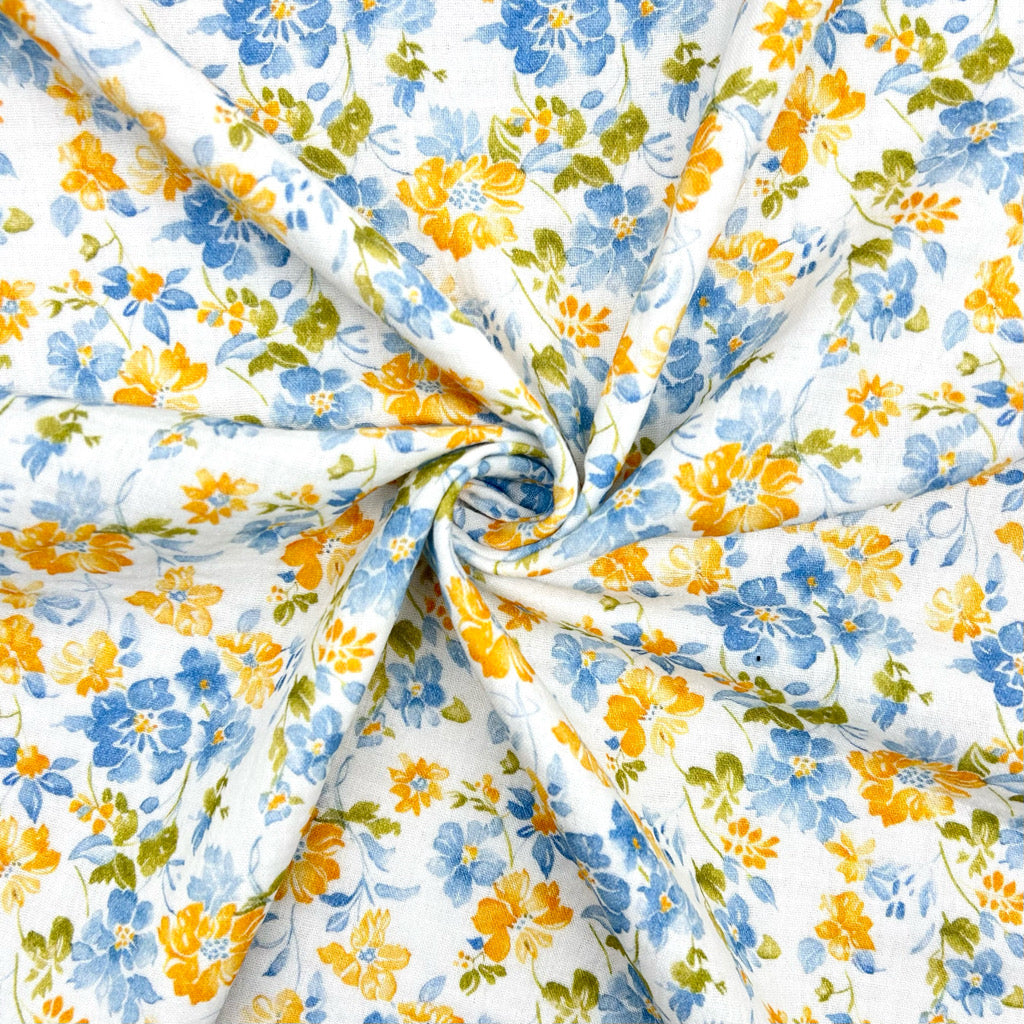 Blue and Yellow Blossom Double Gauze Fabric