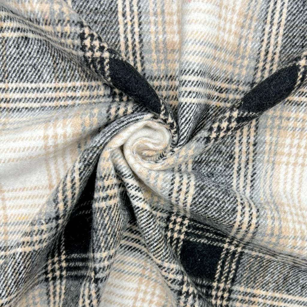 Soft Cream Checkered Brushed Cotton Blend Fabric