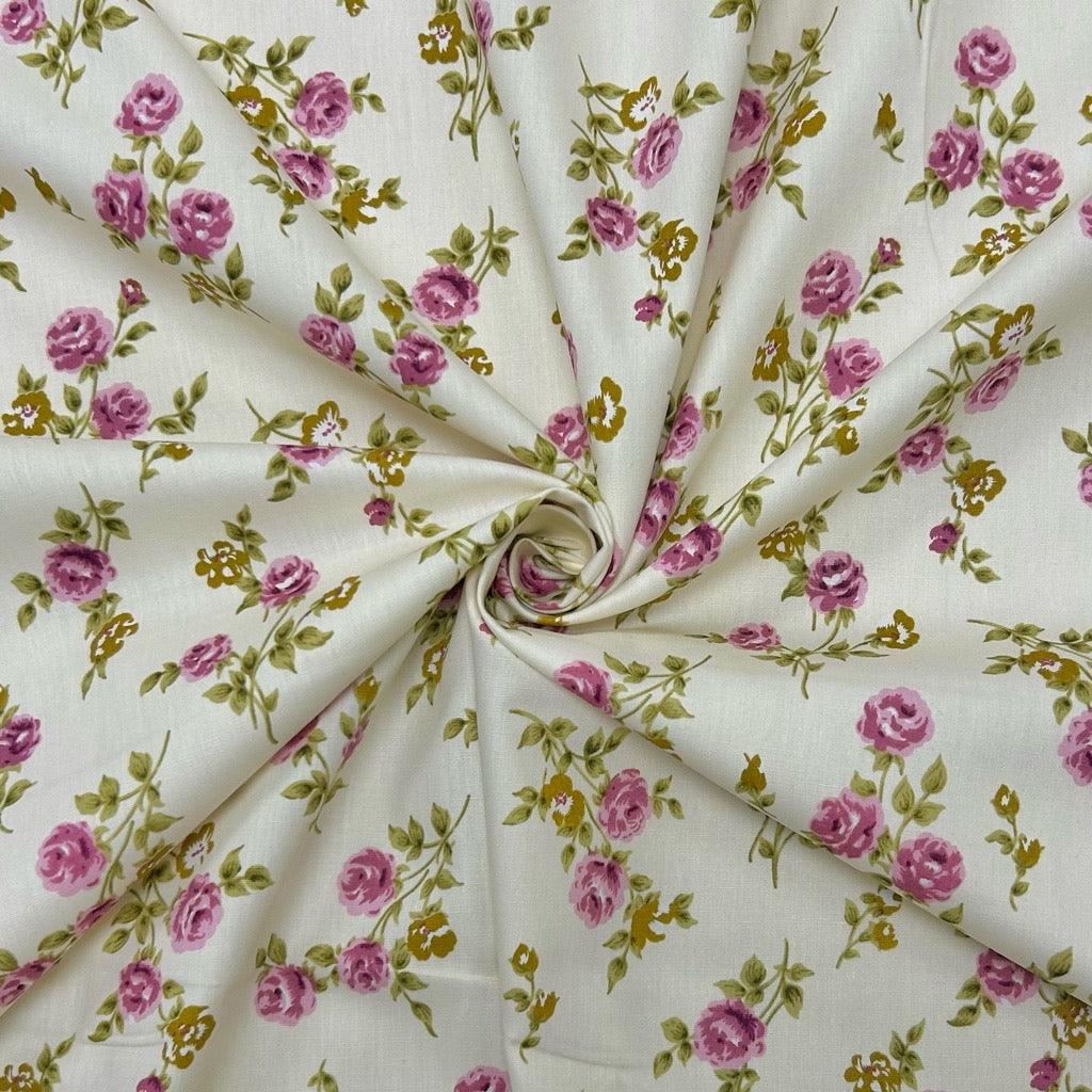 Falling Flowers Rose & Hubble Cotton Poplin Fabric - Pound Fabrics