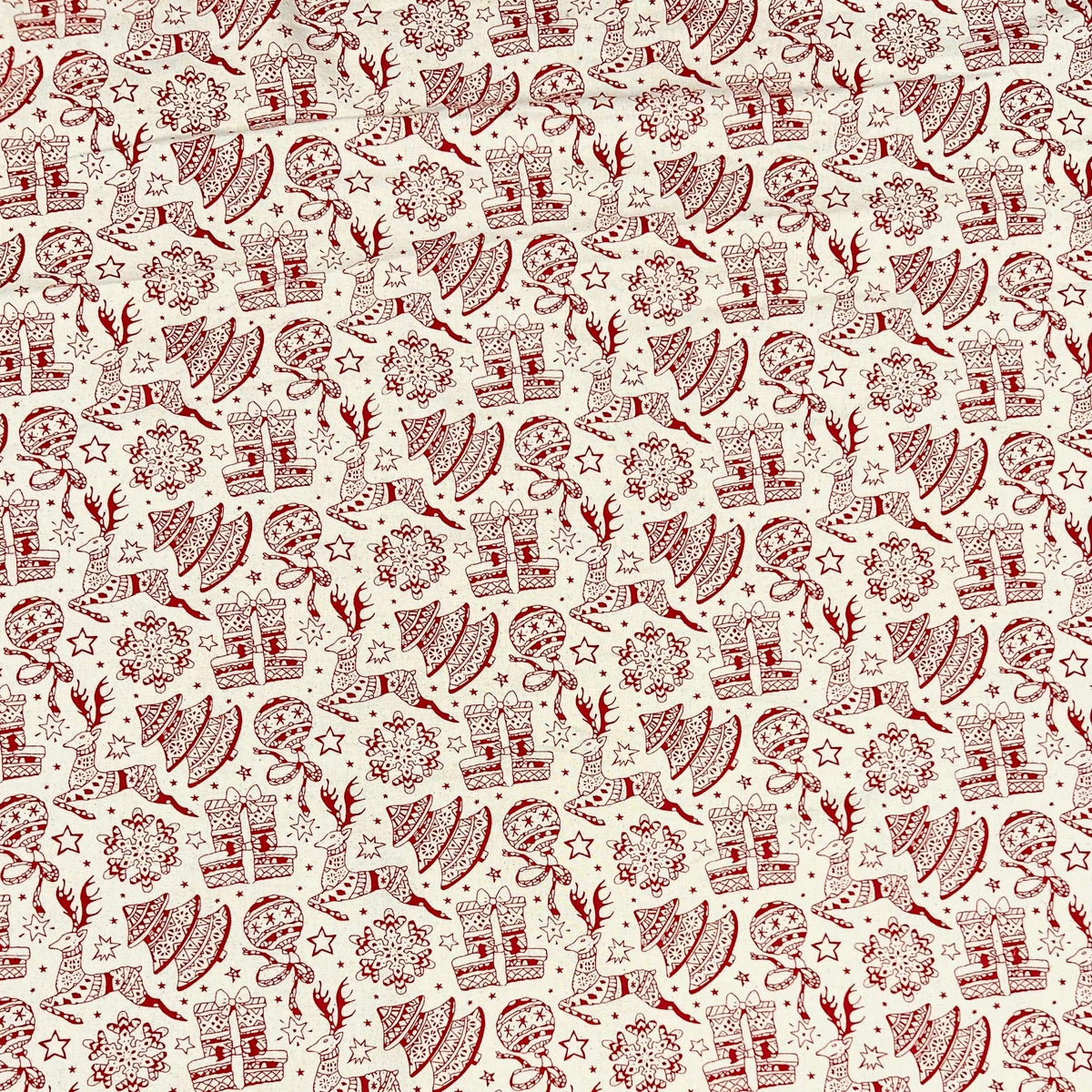 Reindeers and Festive Mix Christmas Cotton Fabric - Pound Fabrics