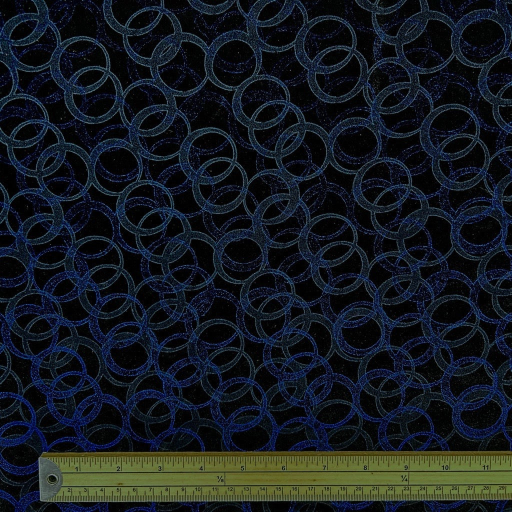 Blue Circles on Black Velvet Fabric