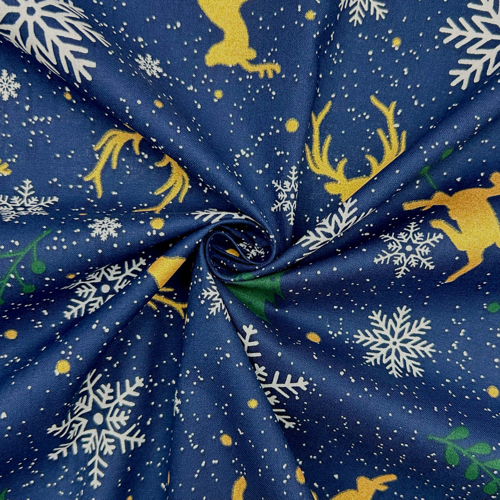 Festive Reindeer Christmas Cotton Fabric