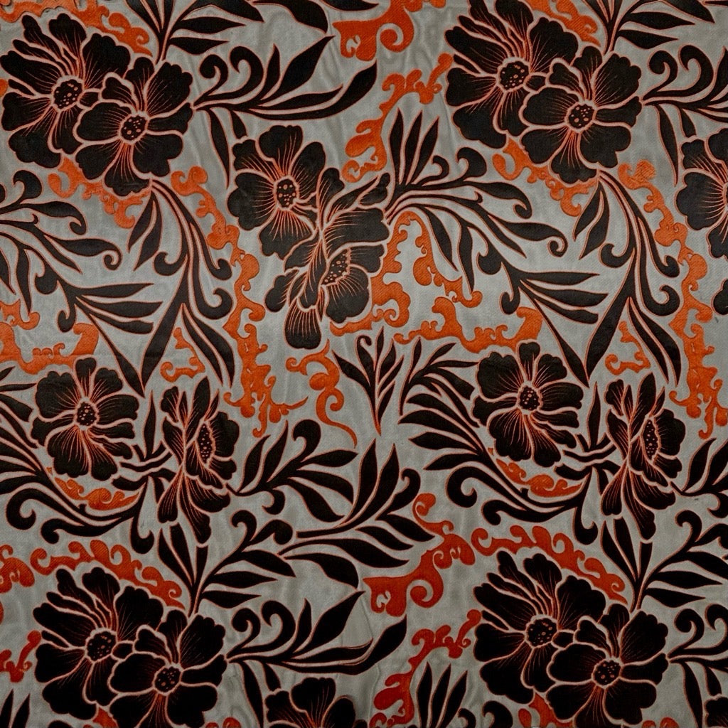 Dark Bloom on Black PolyViscose Fabric