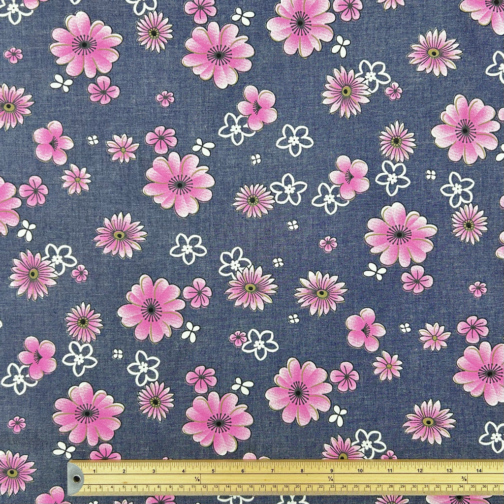 Flower Dreams Chambray Denim Fabric