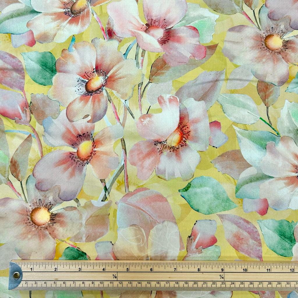 Pink Flowers Cotton Sateen Fabric - Pound Fabrics