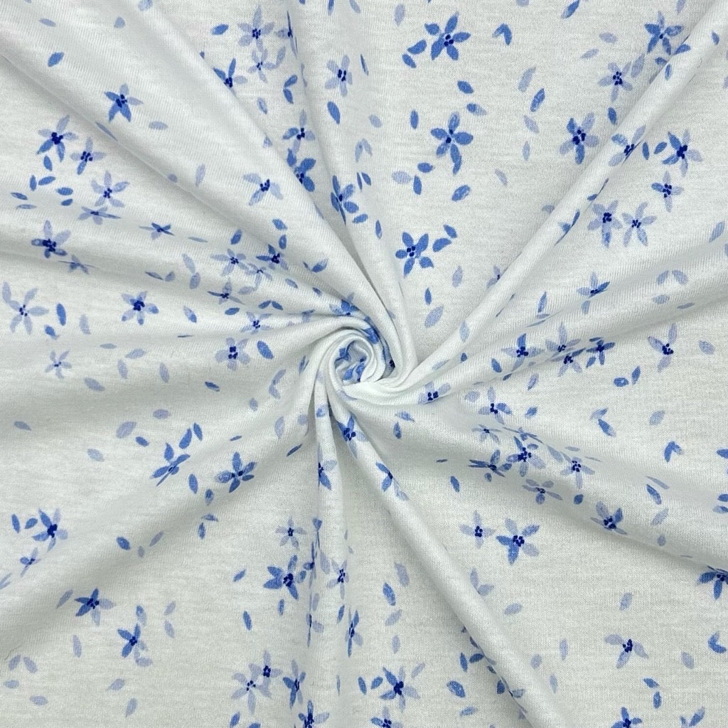 Mini Blue Flowers 100% Cotton Jersey Fabric