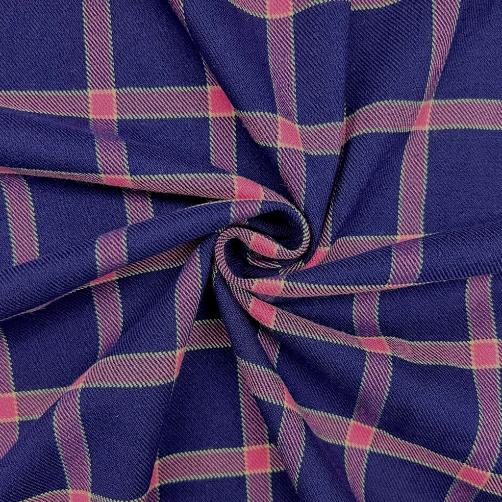 Navy and Pink PolyViscose Tartan Fabric