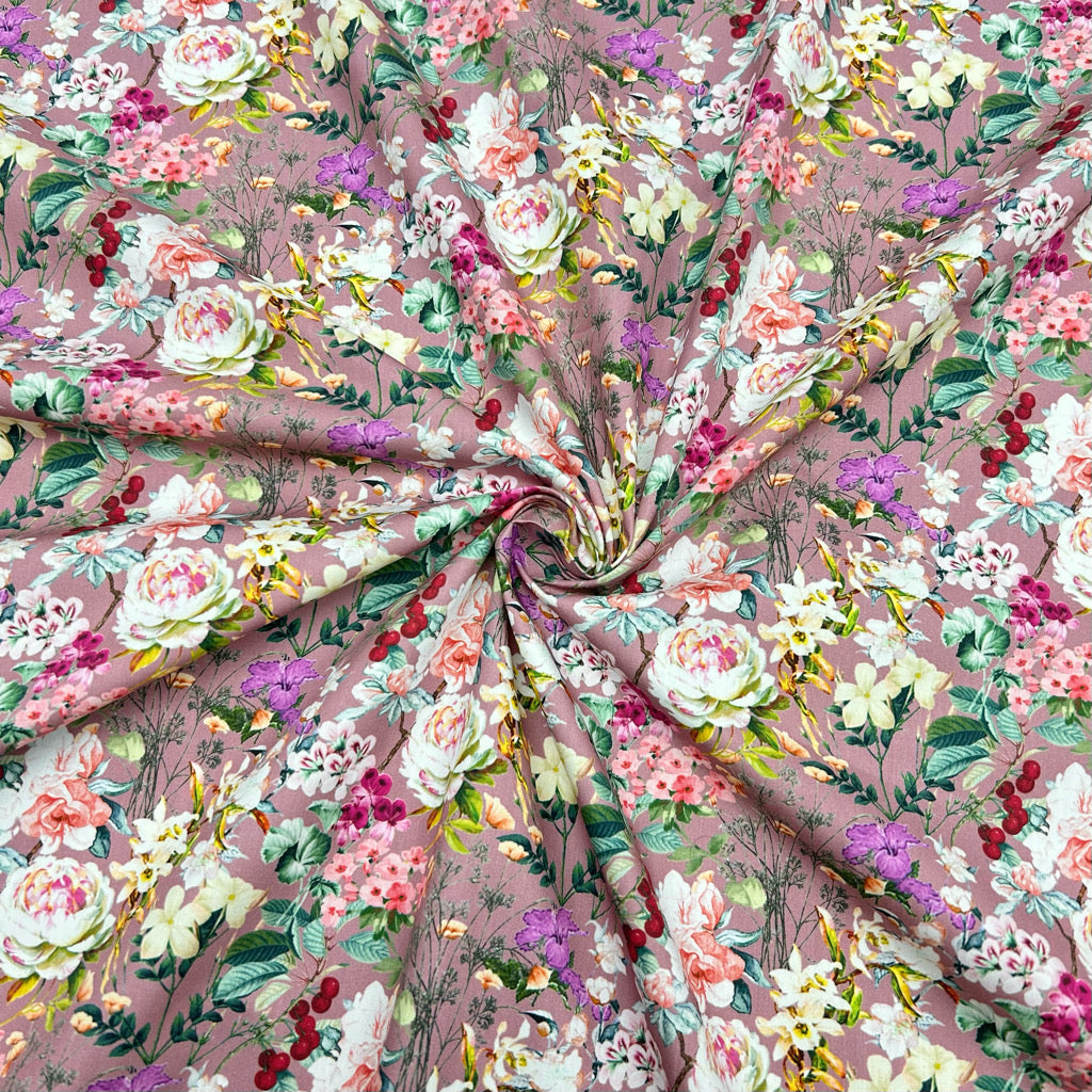 Spring Roses Rose &amp; Hubble Cotton Poplin Fabric - Pound Fabrics