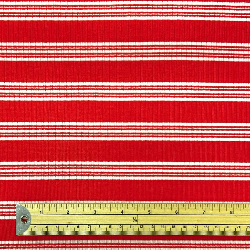 Red and White Striped Ribbed Jersey Fabric