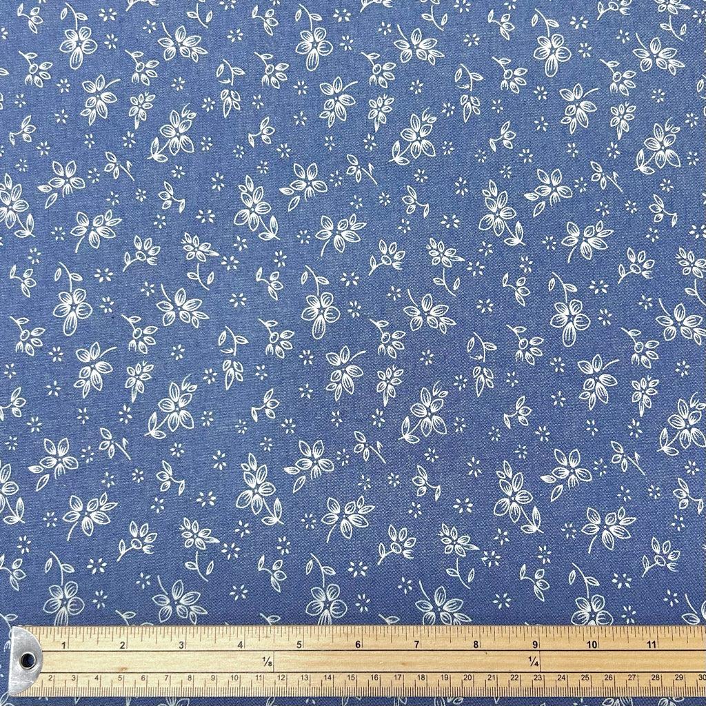 Petite Flowers Chambray Denim Fabric - Pound Fabrics