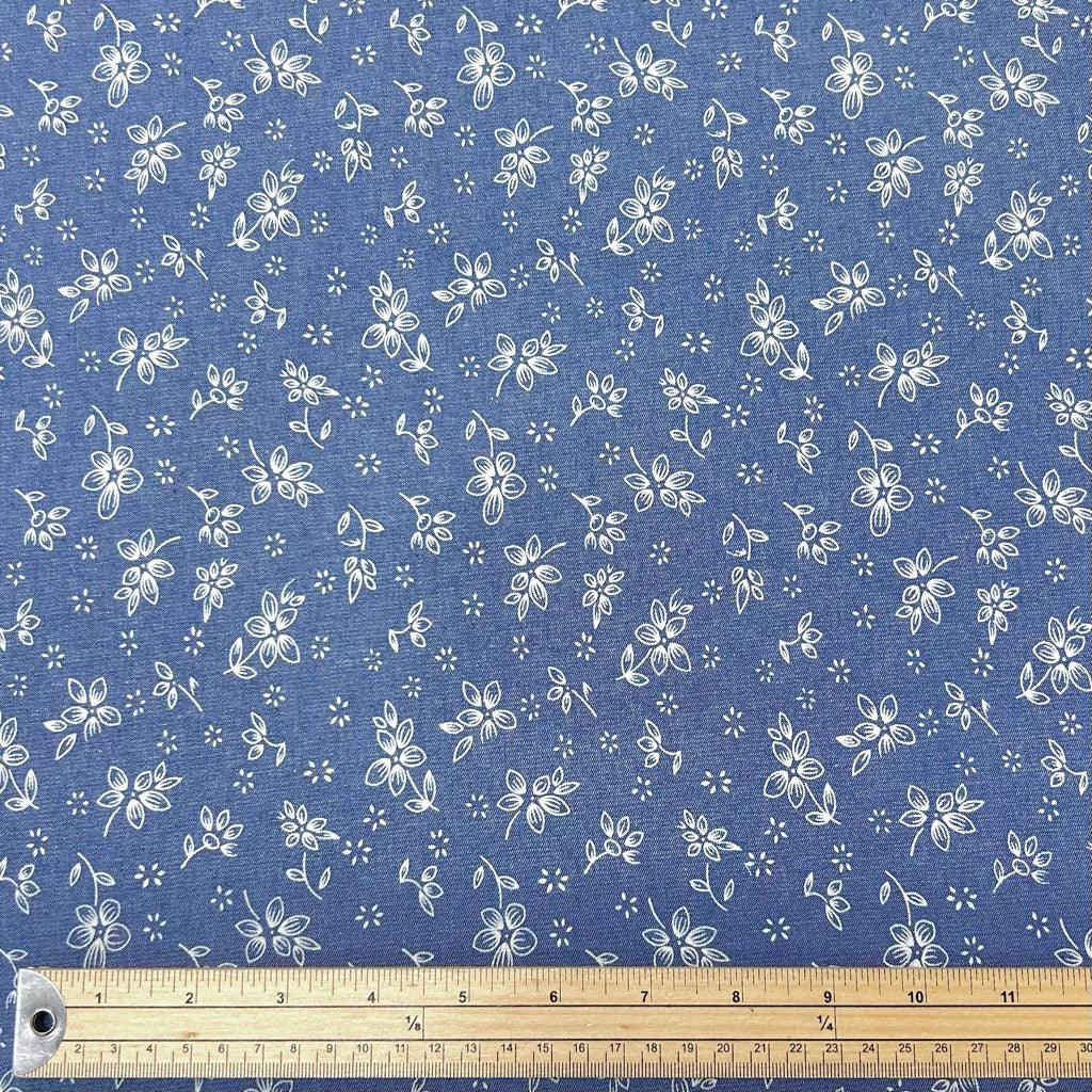 Petite Flowers Chambray Denim Fabric - Pound Fabrics