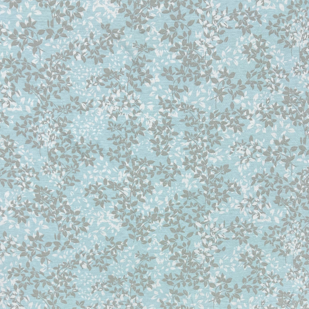 Leafy Scenery on Blue 100% Cotton Jersey Fabric