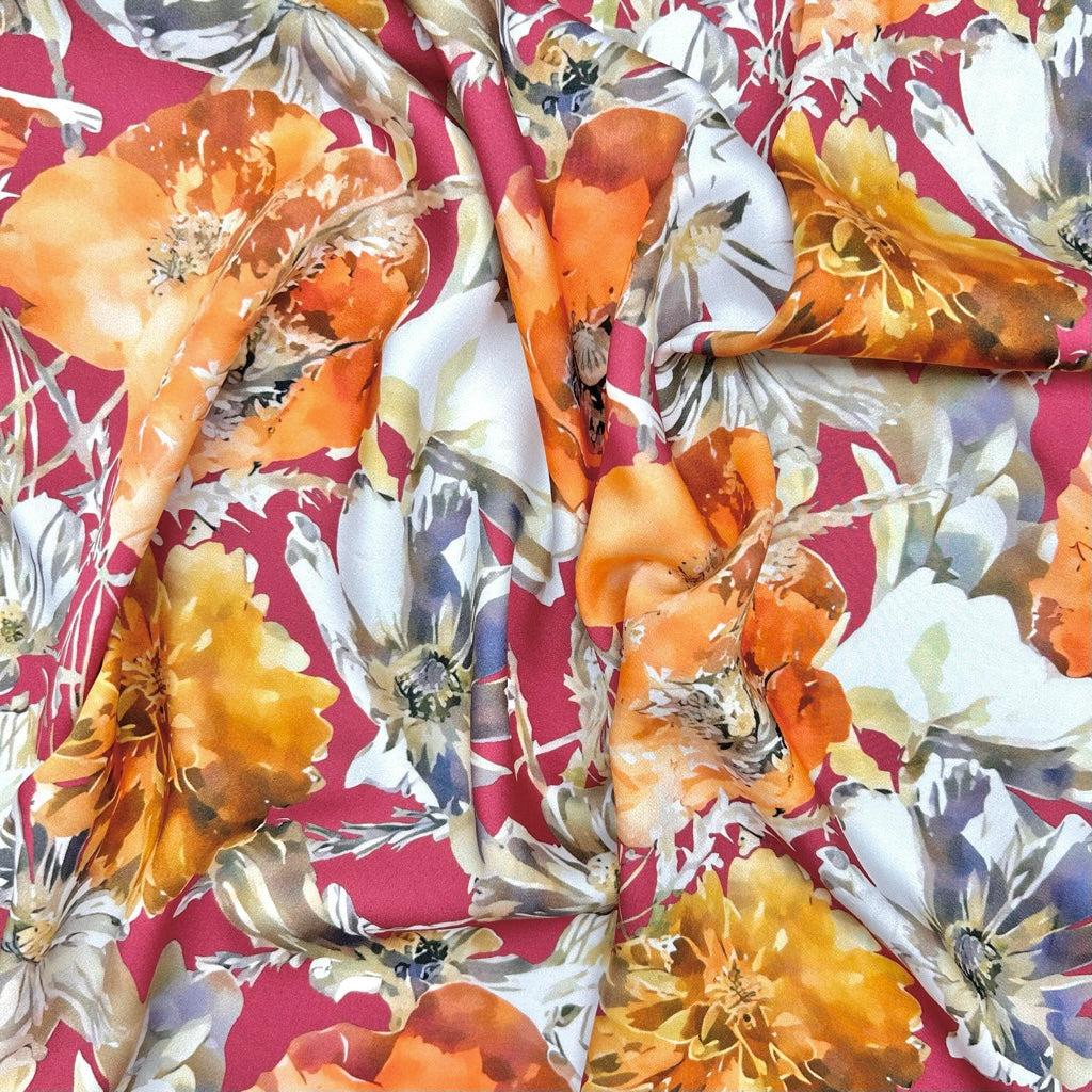 Bold Garden Viscose Satin Fabric