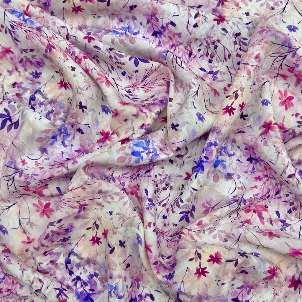 Purple Meadows Viscose Challis Fabric - Pound Fabrics