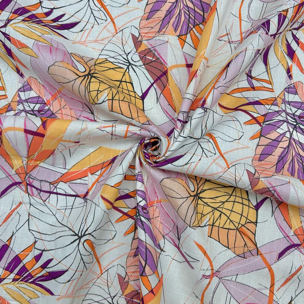 Abstract Leaves Cotton Linen Fabric - Pound Fabrics