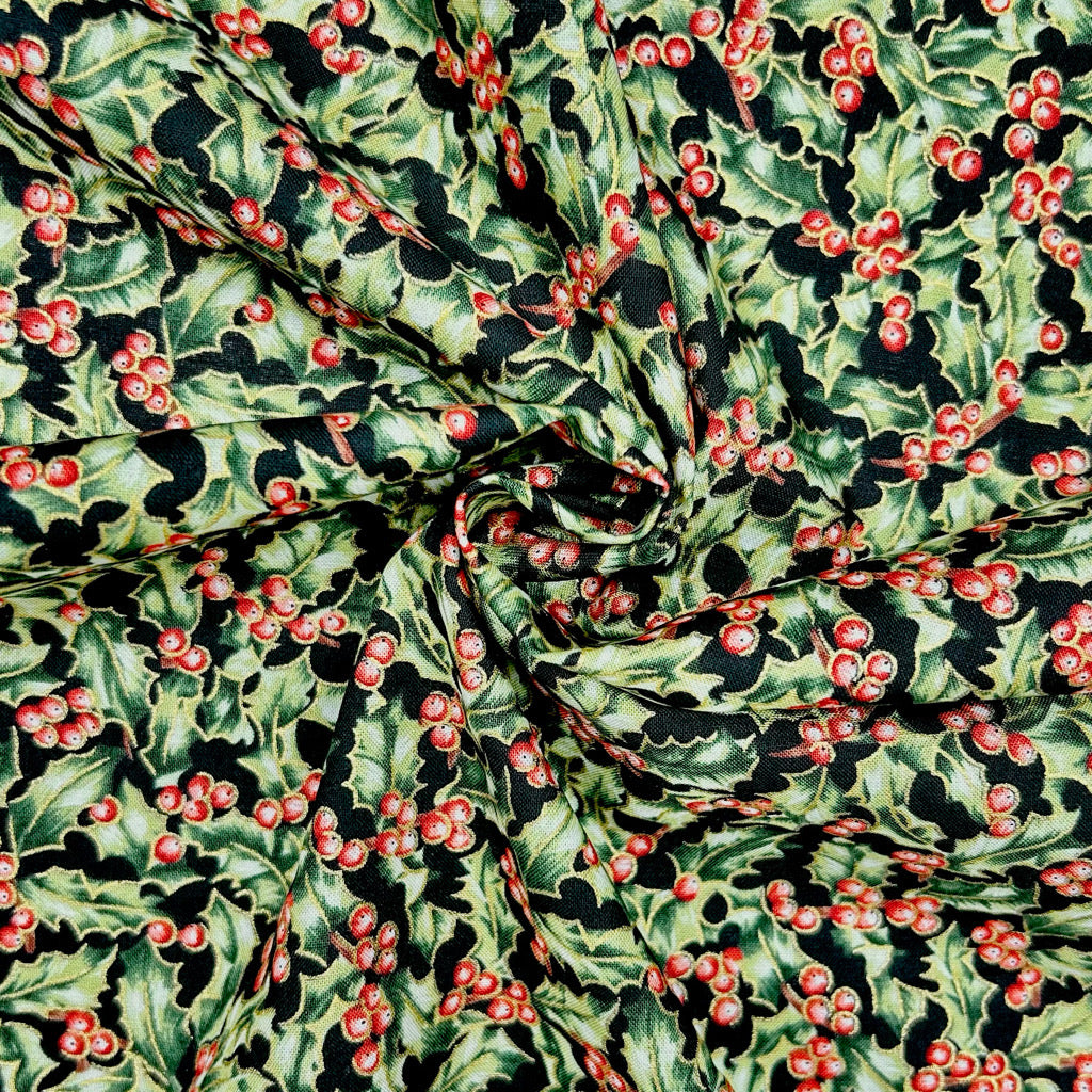 Holly Berry Christmas Cotton Fabric